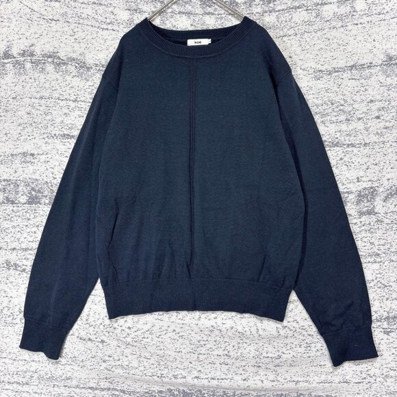Koe Cotton Blend Crew Neck Knit Sweater Navy - Picture 1 of 5